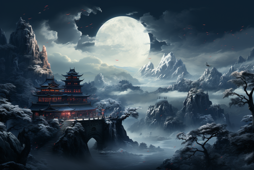 Japán stílusú templom a hegyekben