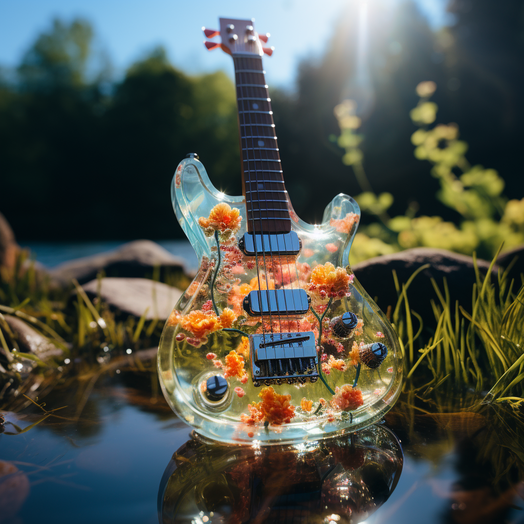 Elektromos gitár üvegből, virágokkal tele